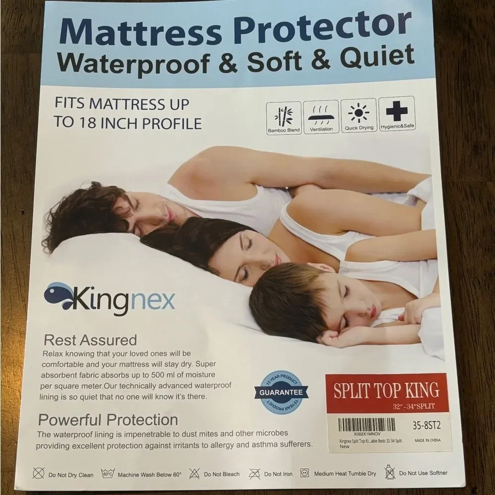 Kingnex Split Top King Mattress Protector Waterproof Soft and Quiet A12
